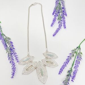 Stunning Icy Blue Geometric Rhinestone Embellished Statement Necklace